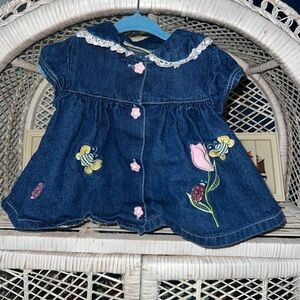 Y2k vintage denim embroidered baby girl dress